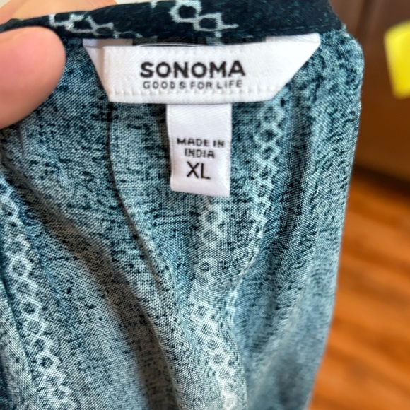 Sonoma Boho Tassel Top XL Blue Rayon Peasant Blouse Lightweight Spring - Picture 5 of 6